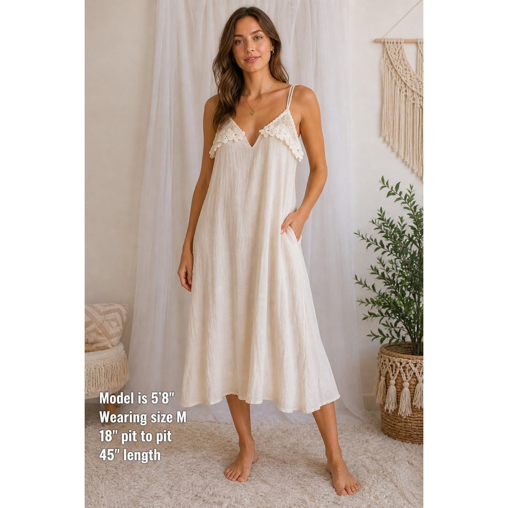Boho Chic Embroidered Romantic‎ Midi Dress Whimsical Cottagecore Size M Resort